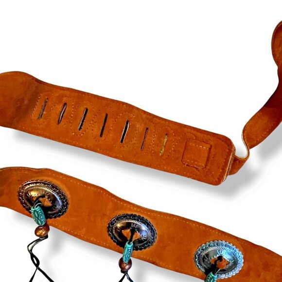 Levys Suede Leather Guitar Strap Big Conchos Fringe Beads Western Boho Canada - Picture 3 of 8